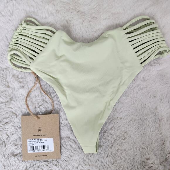 NEW Stone Fox Swim Simone Bikini Swim Bottoms in Aloe Wash Light Green - Picture 12 of 13